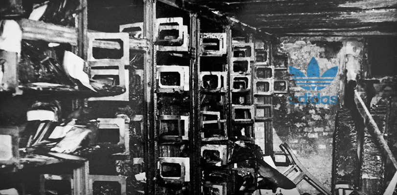 The twenty-first visual reminder for Adidas: The Arson in the Library of the Ukrainian Academy of Sciences