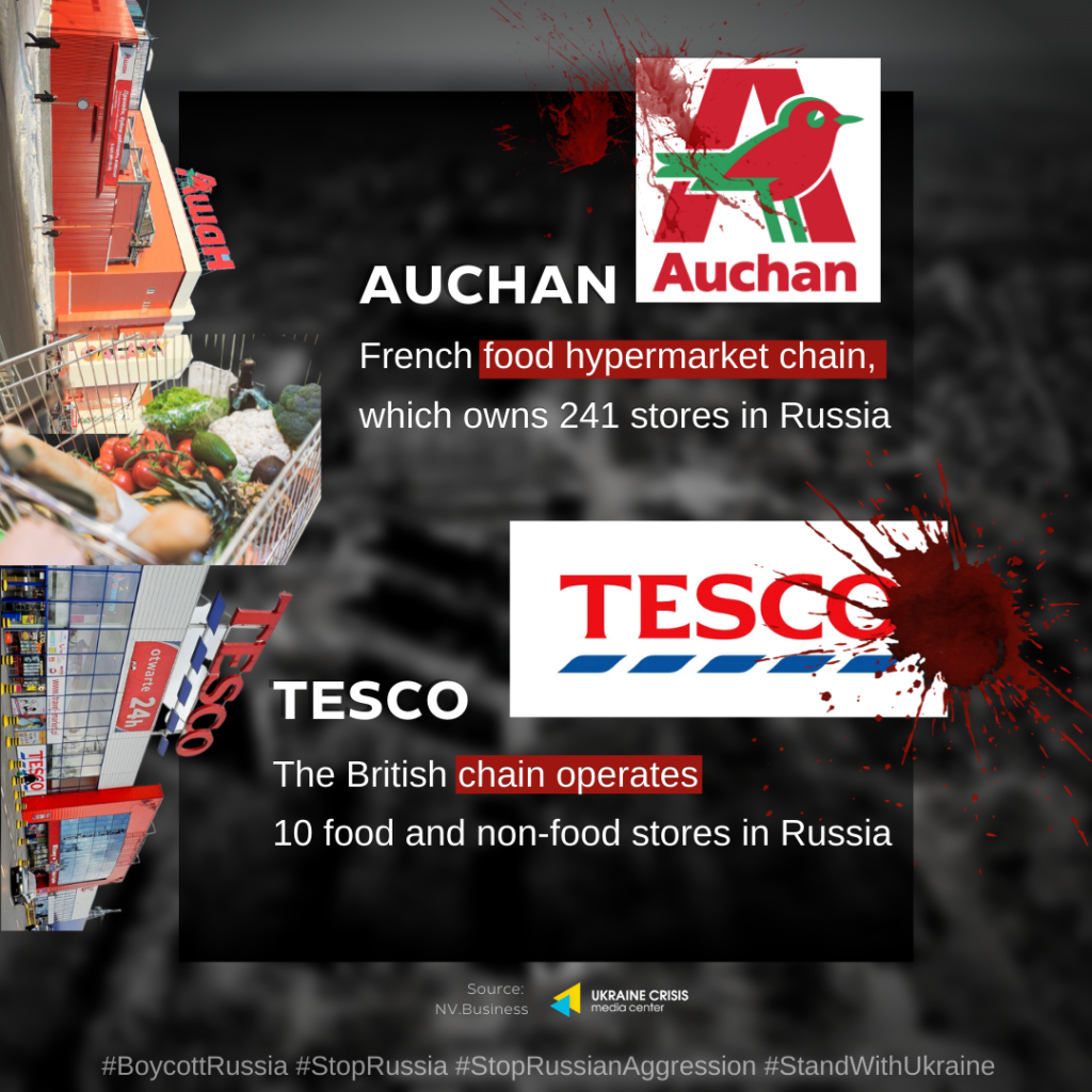 These are companies that continue to fund the war and the killing of peaceful Ukrainians.