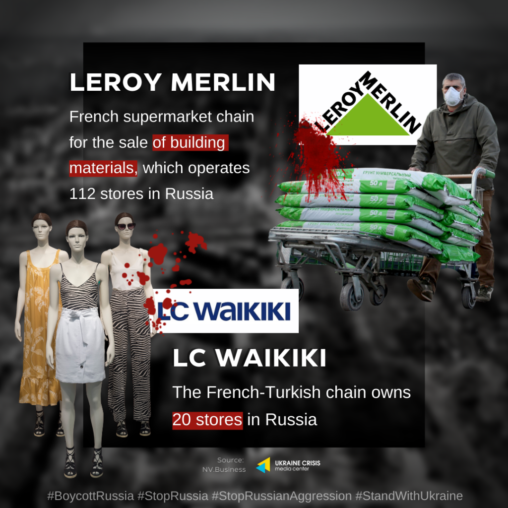 These are companies that continue to fund the war and the killing of peaceful Ukrainians.